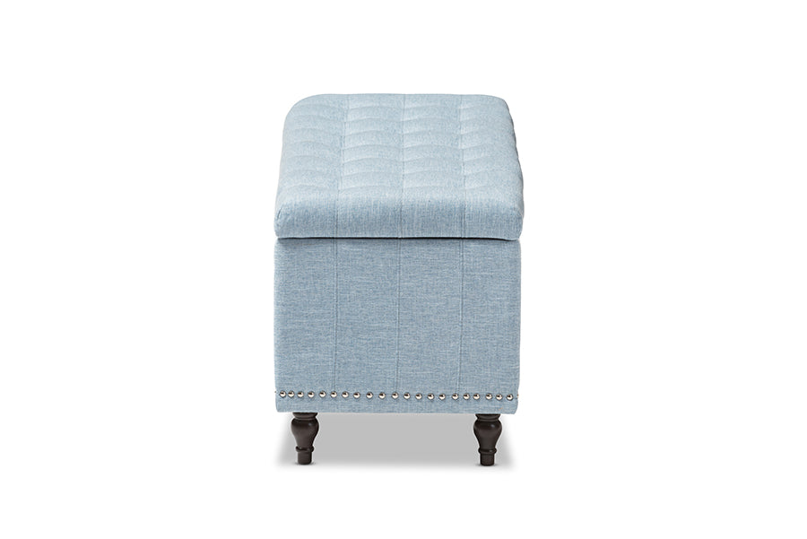 Baxton Studio Kaylee Modern Classic Light Blue Fabric Upholstered Button-Tufting Storage Ottoman Bench
