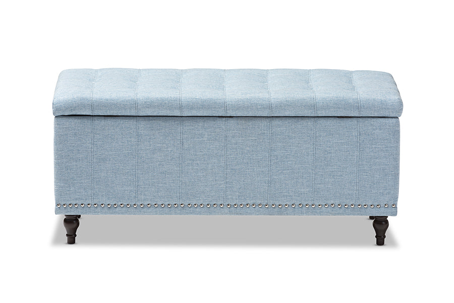 Baxton Studio Kaylee Modern Classic Light Blue Fabric Upholstered Button-Tufting Storage Ottoman Bench