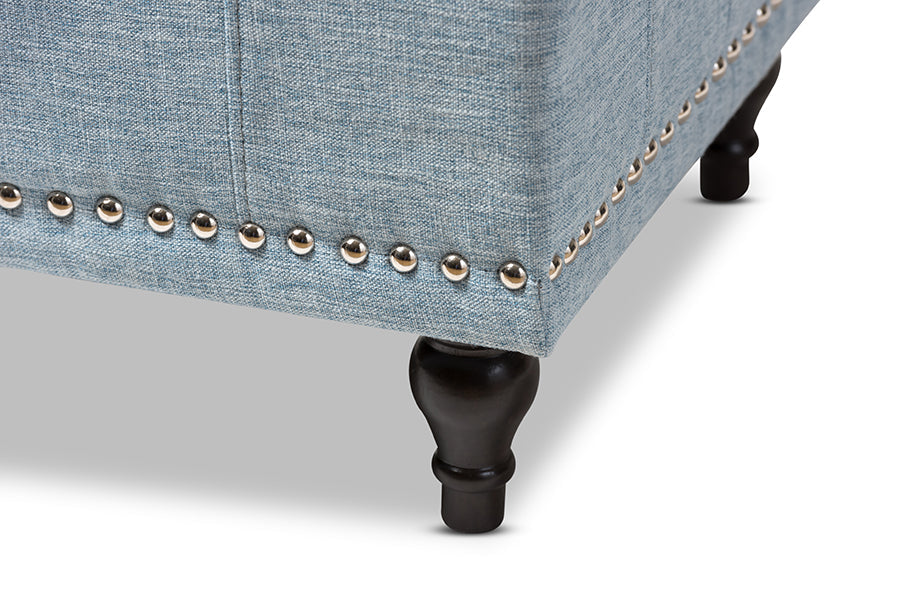 Baxton Studio Kaylee Modern Classic Light Blue Fabric Upholstered Button-Tufting Storage Ottoman Bench