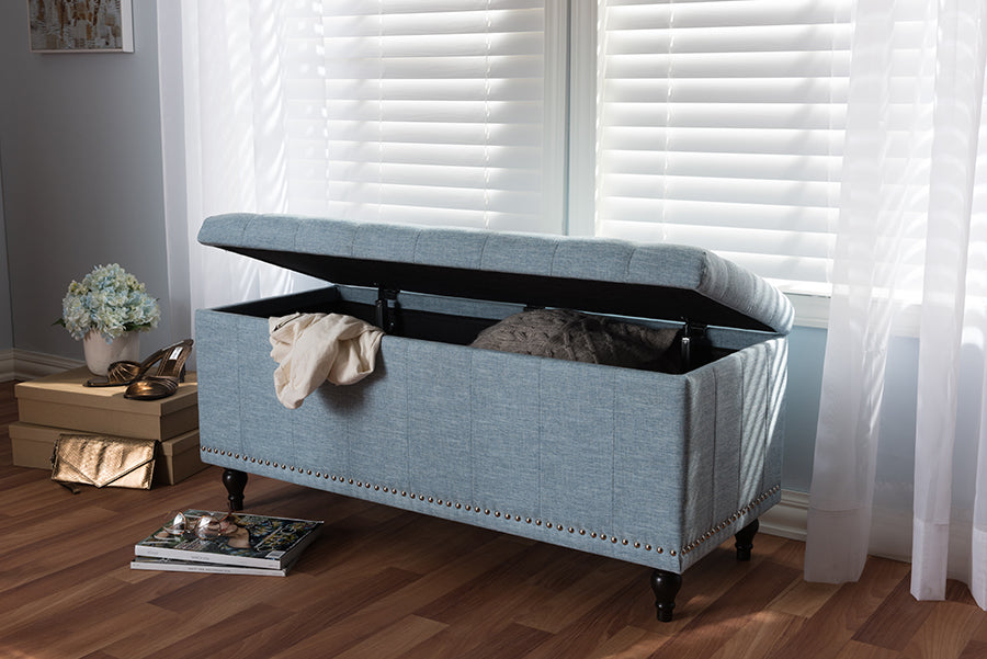 Baxton Studio Kaylee Modern Classic Light Blue Fabric Upholstered Button-Tufting Storage Ottoman Bench
