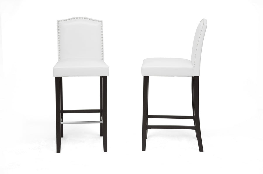 Baxton Studio Libra White Modern Bar Stool with Nail Head Trim (Set of 2)