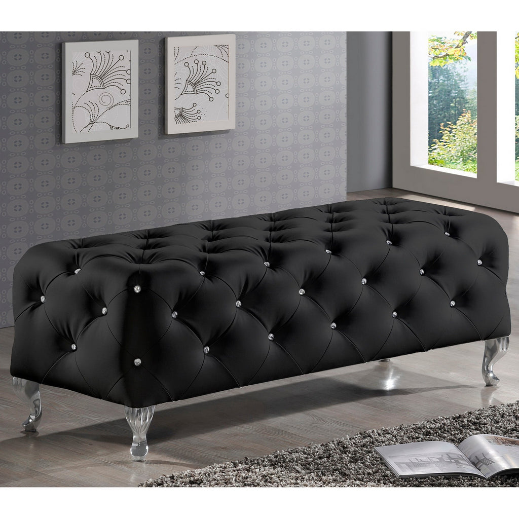 Baxton Studio Stella Crystal Tufted Black Leather Modern Bench