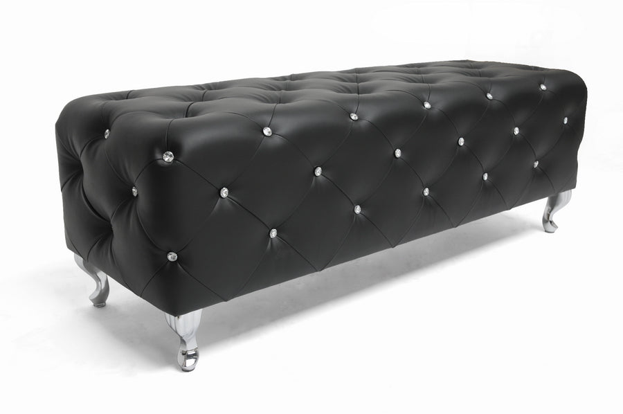 Baxton Studio Stella Crystal Tufted Black Leather Modern Bench