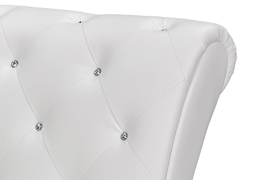 Baxton Studio Pease Contemporary White Faux Leather Upholstered Crystal Button Tufted Chaise Lounge