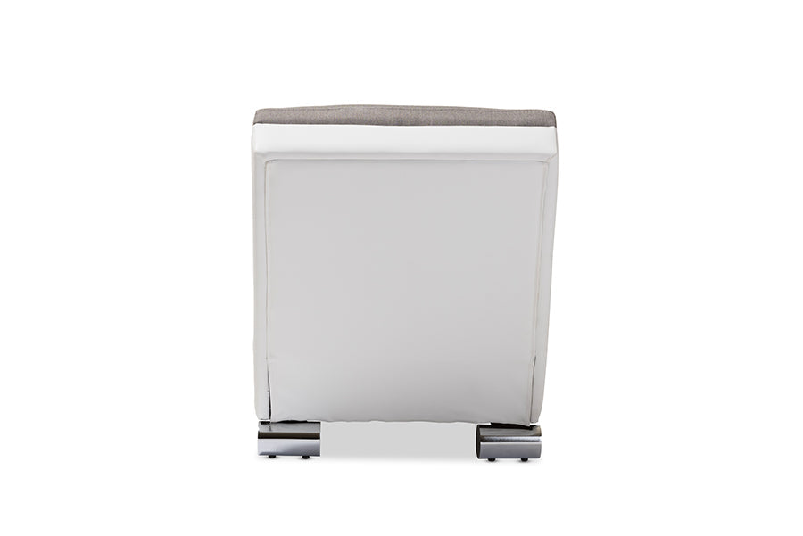 Baxton Studio Percy Modern and Contemporary Grey Fabric and White Faux Leather Upholstered Chaise Lounge