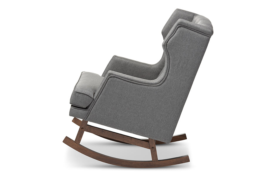 Baxton Studio Iona Mid-century Retro Modern Grey Fabric Upholstered Button-tufted Wingback Rocking Chair