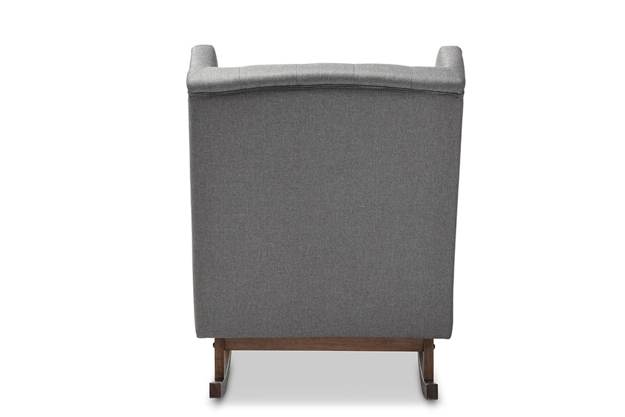 Baxton Studio Iona Mid-century Retro Modern Grey Fabric Upholstered Button-tufted Wingback Rocking Chair