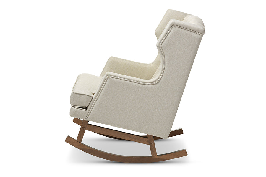 Baxton Studio Iona Mid-century Retro Modern Light Beige Fabric Upholstered Button-tufted Wingback Rocking Chair