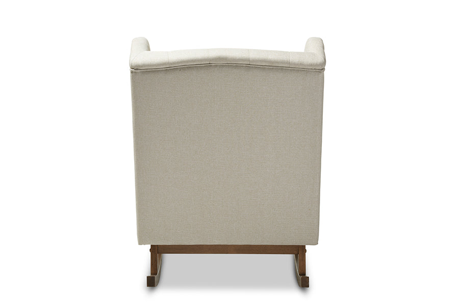 Baxton Studio Iona Mid-century Retro Modern Light Beige Fabric Upholstered Button-tufted Wingback Rocking Chair