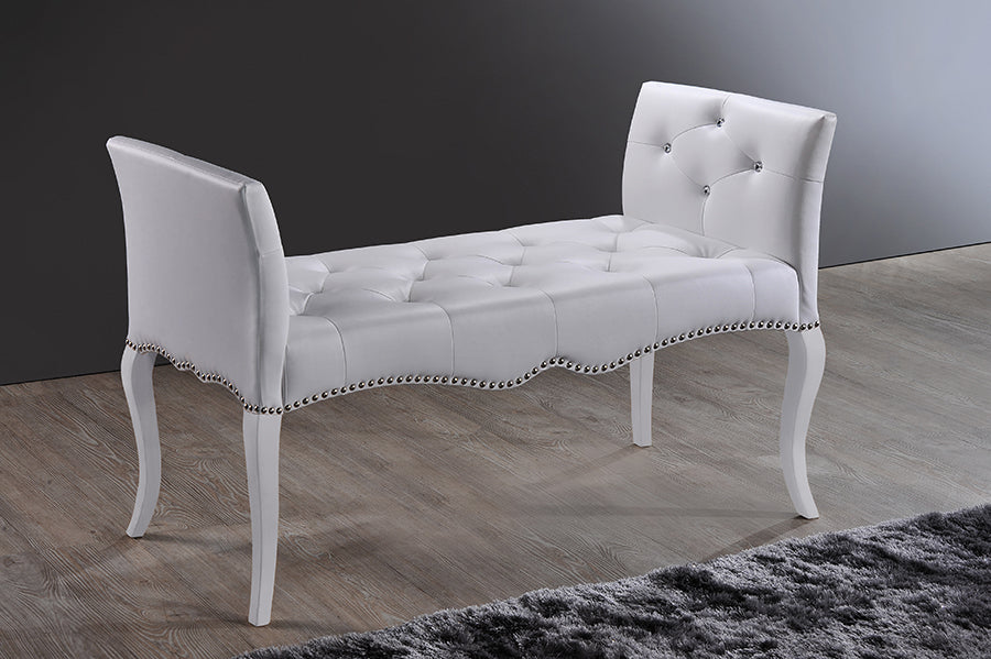 Baxton Studio Kristy Modern and Contemporary White Faux Leather Classic Seating Bench