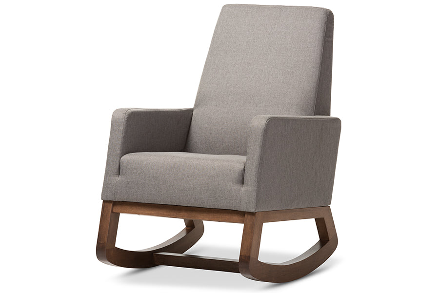 Baxton Studio Yashiya Mid-century Retro Modern Grey Fabric Upholstered Rocking Chair and Ottoman Set