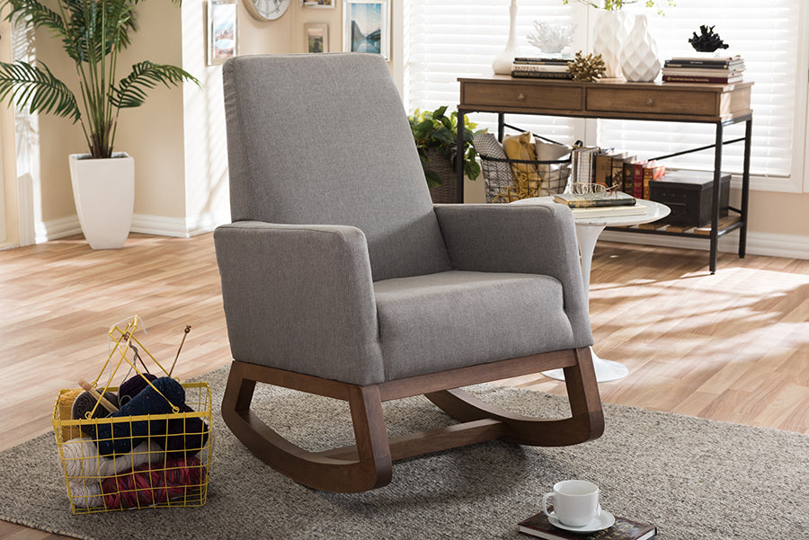 Baxton Studio Yashiya Mid-century Retro Modern Grey Fabric Upholstered Rocking Chair