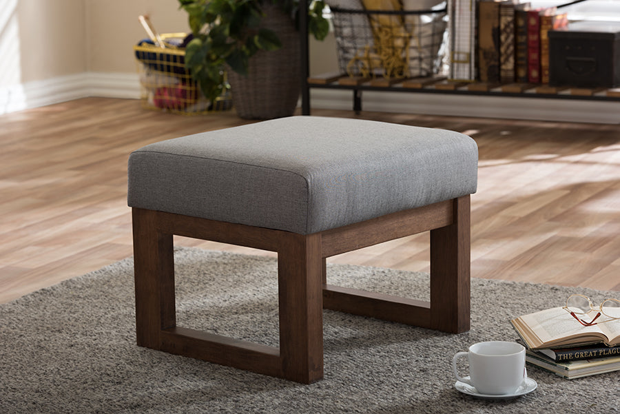 Baxton Studio Yashiya Mid-century Retro Modern Grey Fabric Upholstered Ottoman Stool
