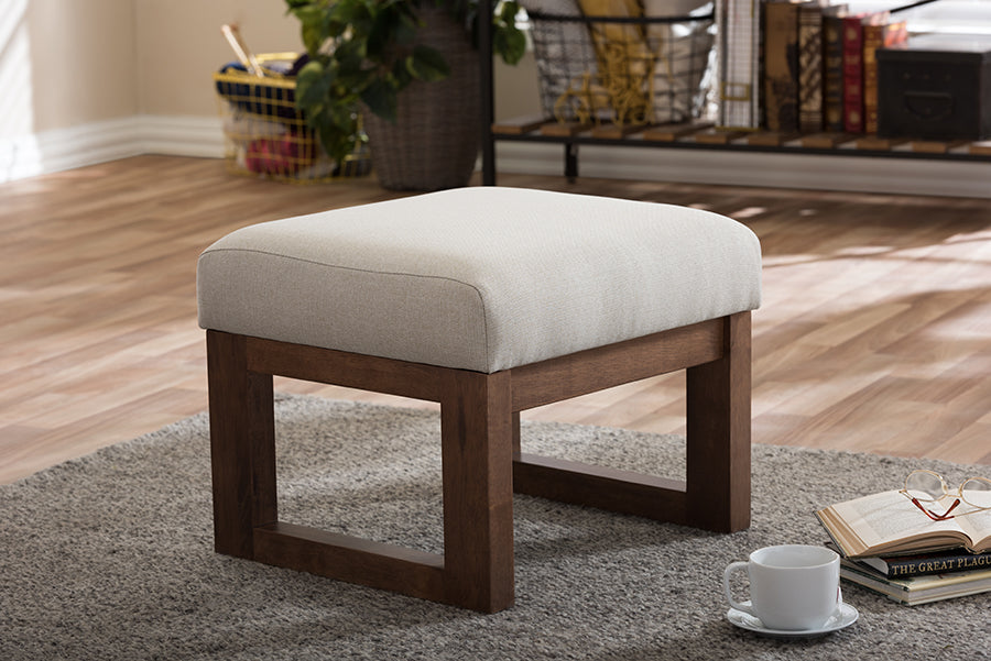 Baxton Studio Yashiya Mid-century Retro Modern Light Beige Fabric Upholstered Ottoman Stool