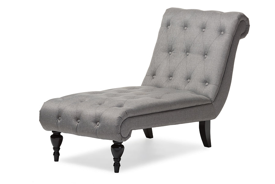 Baxton Studio Layla Mid-century Retro Modern Grey Fabric Upholstered Button-tufted Chaise Lounge