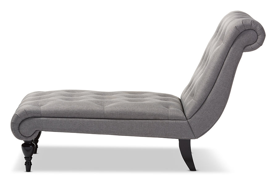 Baxton Studio Layla Mid-century Retro Modern Grey Fabric Upholstered Button-tufted Chaise Lounge