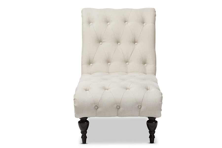 Baxton Studio Layla Mid-century Modern Light Beige Fabric Upholstered Button-tufted Chaise Lounge