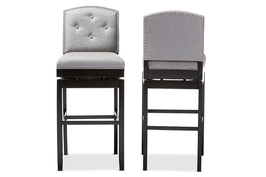 Baxton Studio Ginaro Modern and Contemporary Grey Fabric Button-tufted Upholstered Swivel Bar Stool (Set of 2)