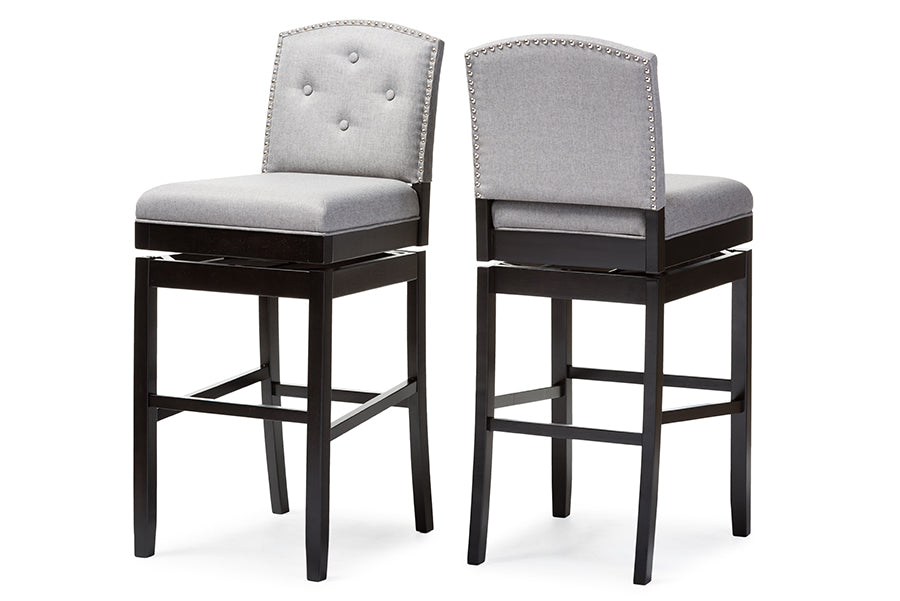 Baxton Studio Ginaro Modern and Contemporary Grey Fabric Button-tufted Upholstered Swivel Bar Stool (Set of 2)