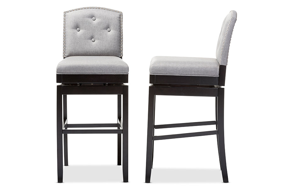 Baxton Studio Ginaro Modern and Contemporary Grey Fabric Button-tufted Upholstered Swivel Bar Stool (Set of 2)