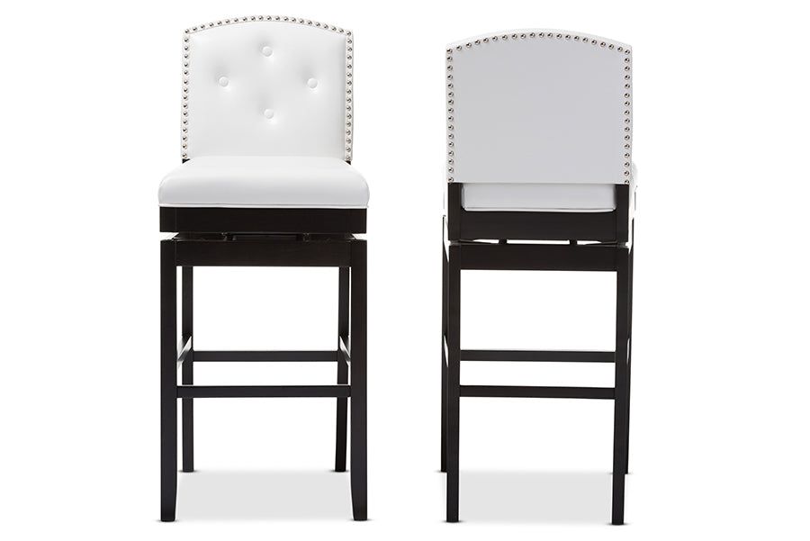 Baxton Studio Ginaro Modern and Contemporary White Faux Leather Button-tufted Upholstered Swivel Bar Stool (Set of 2)