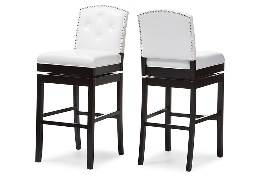 Baxton Studio Ginaro Modern and Contemporary White Faux Leather Button-tufted Upholstered Swivel Bar Stool (Set of 2)