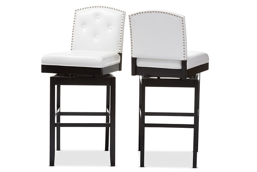 Baxton Studio Ginaro Modern and Contemporary White Faux Leather Button-tufted Upholstered Swivel Bar Stool (Set of 2)
