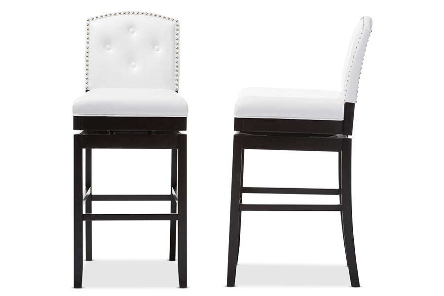 Baxton Studio Ginaro Modern and Contemporary White Faux Leather Button-tufted Upholstered Swivel Bar Stool (Set of 2)