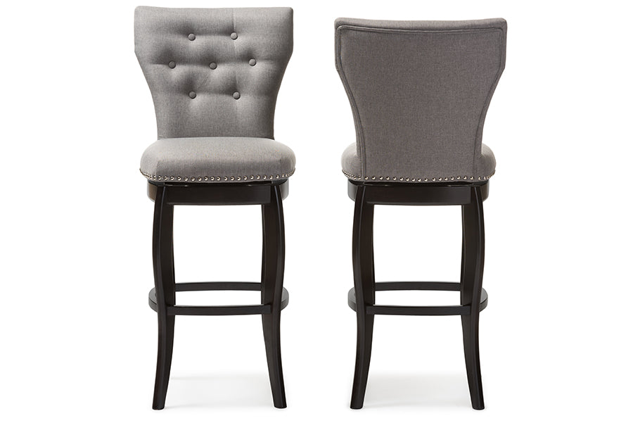 Baxton Studio Leonice Modern and Contemporary Grey Fabric Upholstered Button-tufted 29-Inch Swivel Bar Stool (Set of 2)