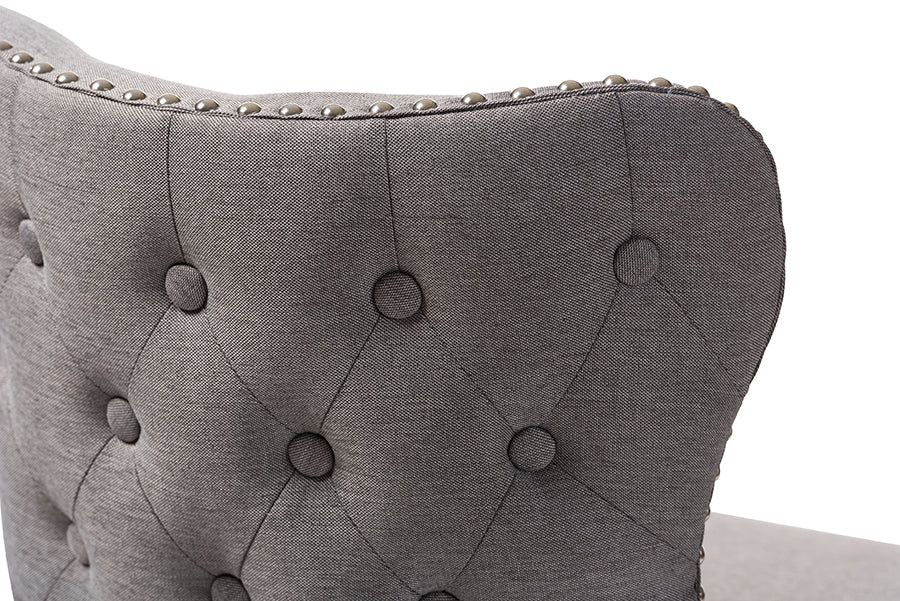 Baxton Studio Gradisca Modern and Contemporary Brown Wood Finishing and Grey Fabric Button-Tufted Upholstered Swivel Barstool