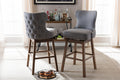 Baxton Studio Gradisca Modern and Contemporary Brown Wood Finishing and Grey Fabric Button-Tufted Upholstered Swivel Barstool