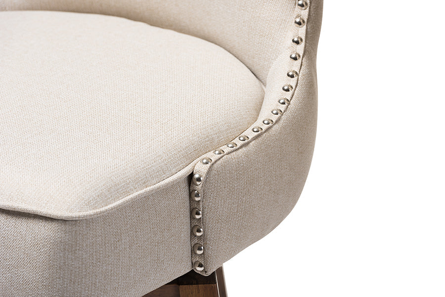 Baxton Studio Gradisca Modern and Contemporary Brown Wood Finishing and Light Beige Fabric Button-Tufted Upholstered Swivel Barstool