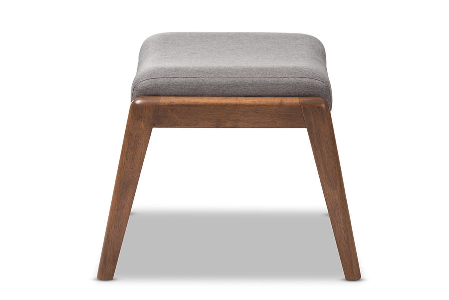 Baxton Studio Roxy Mid-Century Modern Walnut Wood Finishing and Grey Fabric Upholstered Ottoman
