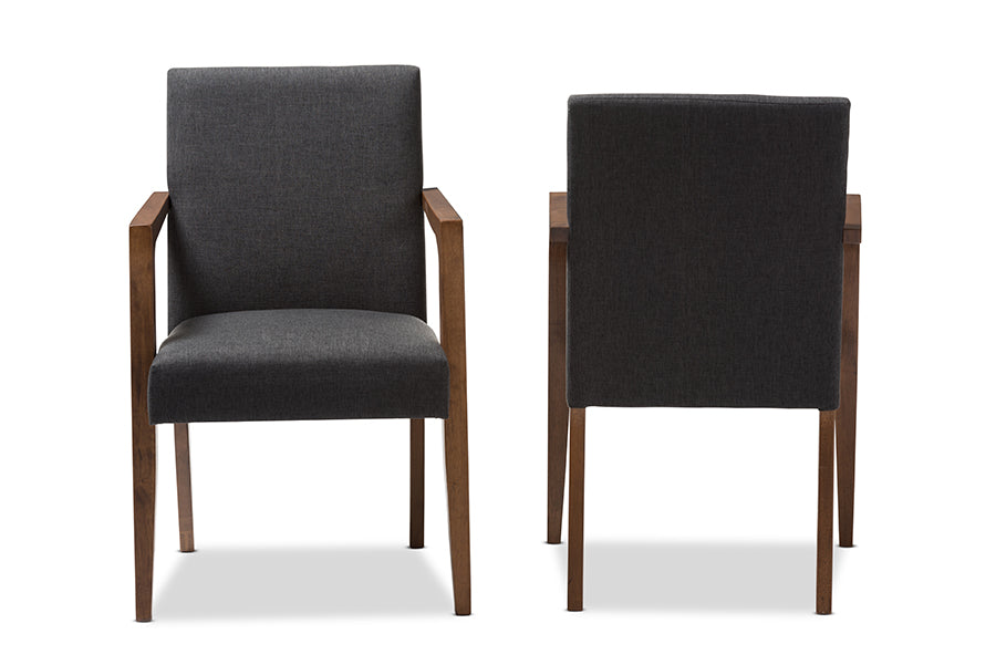 Baxton Studio Andrea Mid-Century Modern Dark Grey Upholstered Wooden Armchair (Set of 2)