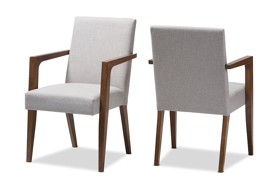 Baxton Studio Andrea Mid-Century Modern Greyish Beige Upholstered Wooden Armchair (Set of 2)