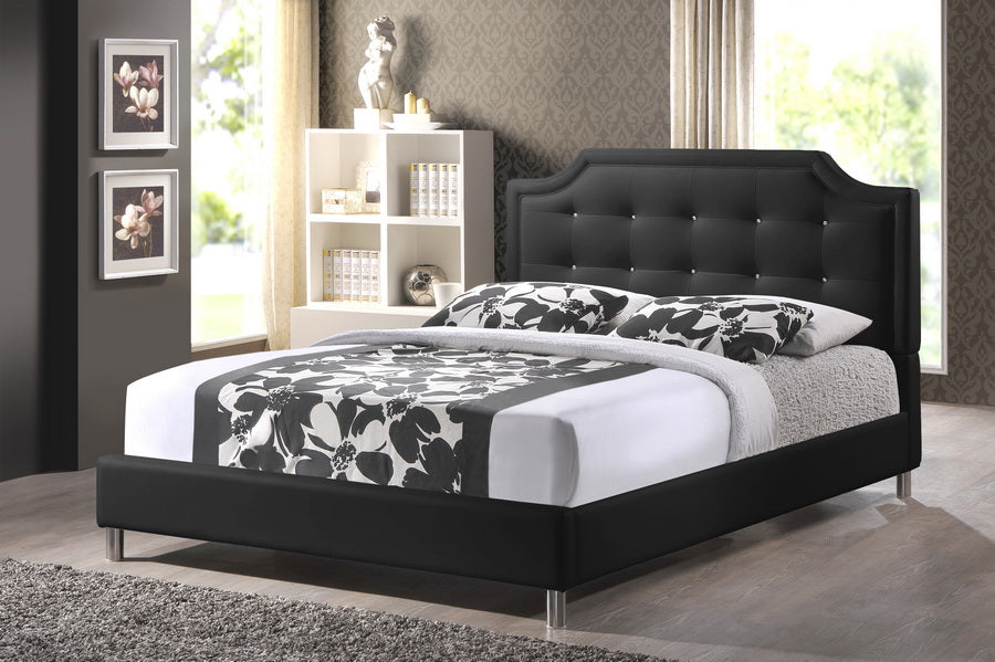 Baxton Studio Carlotta Black Modern Bed with Upholstered Headboard - Queen Size