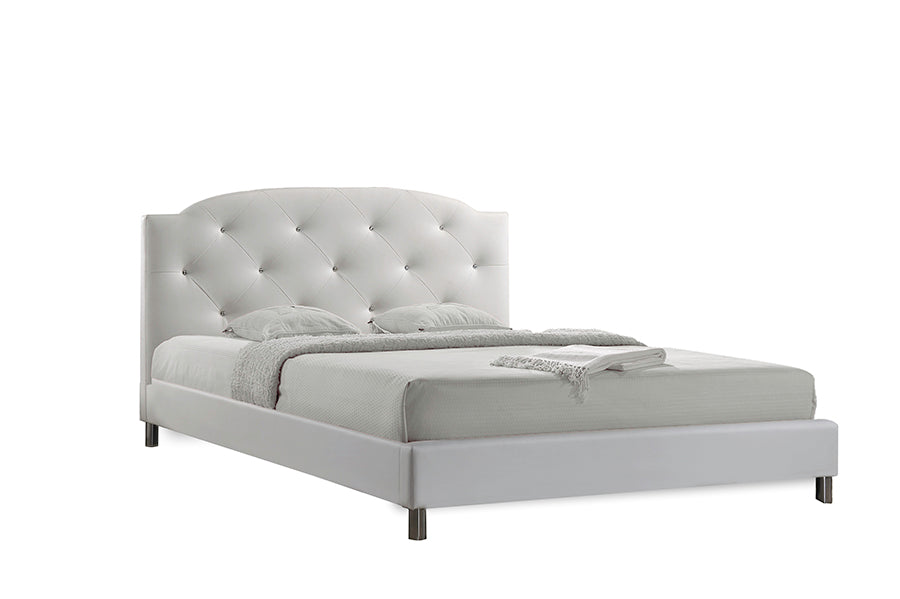 Baxton Studio Canterbury White Leather Contemporary Queen-Size Bed