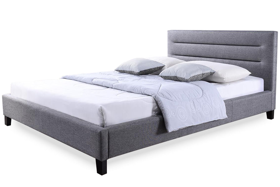 Baxton Studio Hillary Modern and Contemporary Queen Size Grey Fabric Upholstered Platform Base Bed Frame