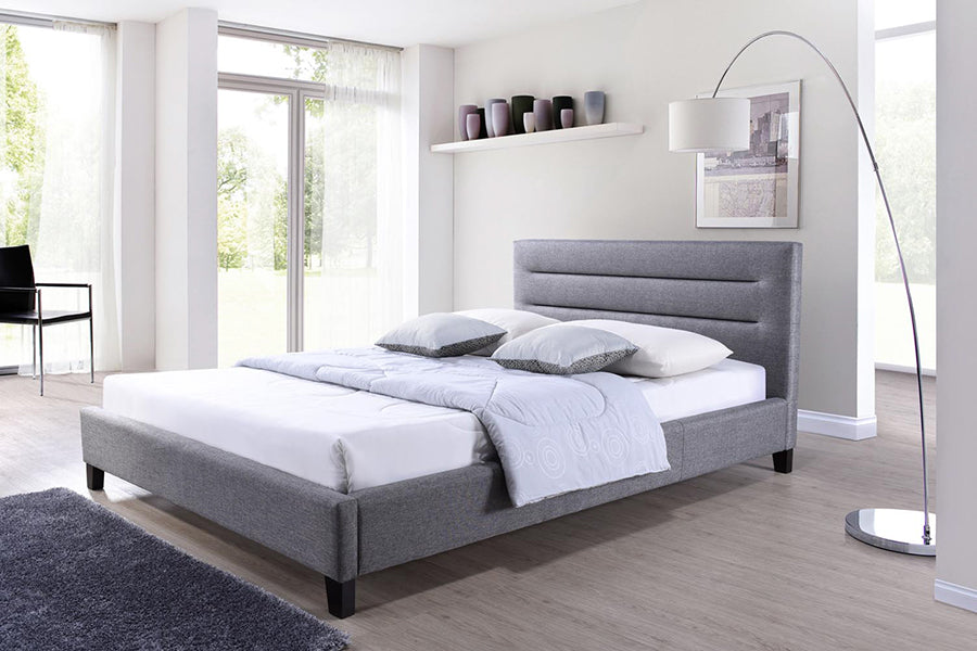 Baxton Studio Hillary Modern and Contemporary Queen Size Grey Fabric Upholstered Platform Base Bed Frame