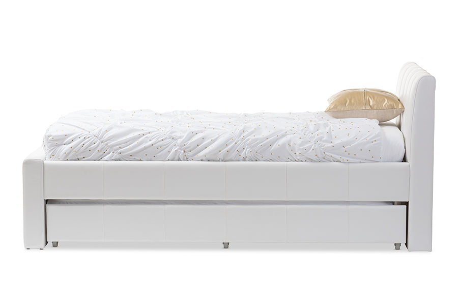 Baxton Studio Cosmo Modern and Contemporary White Faux Leather Twin Size Trundle Bed