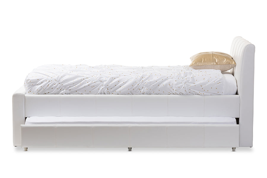 Baxton Studio Cosmo Modern and Contemporary White Faux Leather Twin Size Trundle Bed