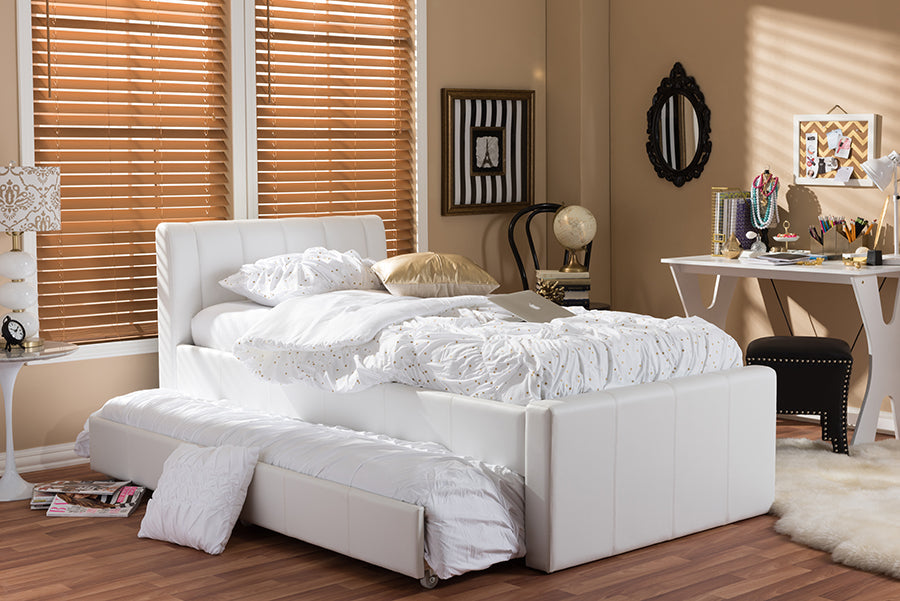 Baxton Studio Cosmo Modern and Contemporary White Faux Leather Twin Size Trundle Bed