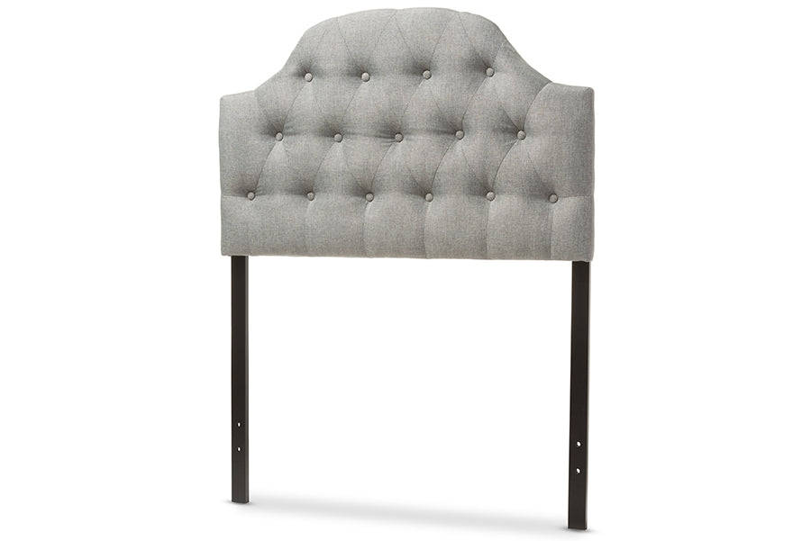 Baxton Studio Morris Modern and Contemporary Grey Fabric Upholstered Button-Tufted Scalloped Twin Size Headboard