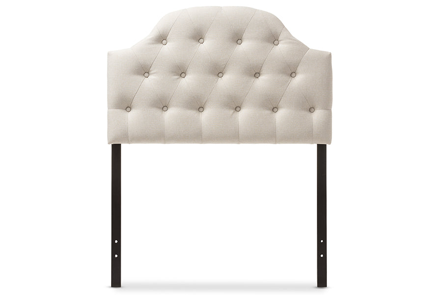 Baxton Studio Morris Modern and Contemporary Light Beige Fabric Upholstered Button-Tufted Scalloped Twin Size Headboard