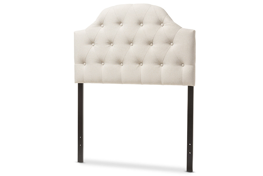 Baxton Studio Morris Modern and Contemporary Light Beige Fabric Upholstered Button-Tufted Scalloped Twin Size Headboard