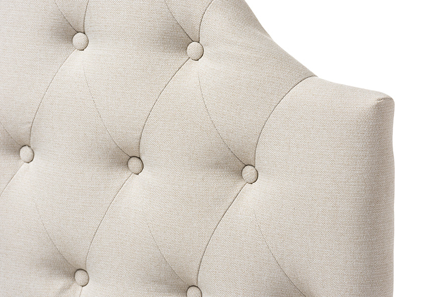 Baxton Studio Morris Modern and Contemporary Light Beige Fabric Upholstered Button-Tufted Scalloped Twin Size Headboard