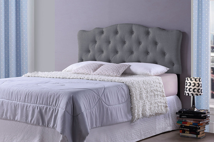 Baxton Studio Rita Modern and Contemporary Queen Size Grey Fabric Upholstered Button-tufted Scalloped Headboard
