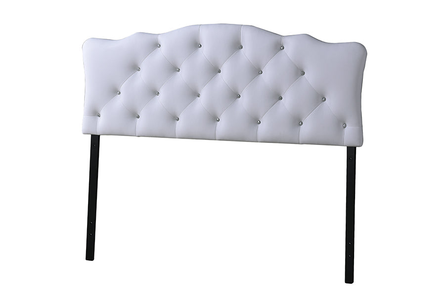 Baxton Studio Rita Modern and Contemporary Queen Size White Faux Leather Upholstered Button-tufted Scalloped Headboard