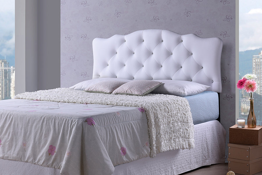 Baxton Studio Rita Modern and Contemporary Queen Size White Faux Leather Upholstered Button-tufted Scalloped Headboard