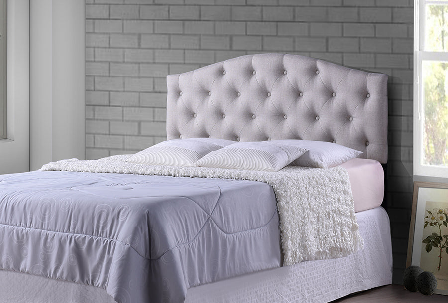 Baxton Studio Myra Modern and Contemporary Queen Size Light Beige Fabric Upholstered Button-tufted Scalloped Headboard